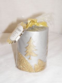New 4" Silver Gold Glitter Pillar Candle Reindeer Trees Christmas Holiday
