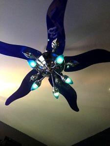 Blue and Chrome Harbor Breeze Ceiling Fan with Blue Lighting