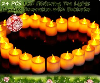 24pcs LED Smokeless Flickering Battery Candles Tea Light Natural Color Flash E45
