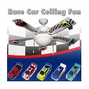 Kids Room Decor Race Car Ceiling Fan 52" with Light Kit Racecar NASCAR