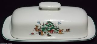 New Ming Pao Woodland Christmas Forest Animals 1 4lb Covered Butter Dish