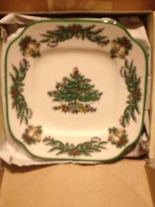 Spode Christmas Tree Garland Set of 4 Canape Square Dish Plates Mint in Box