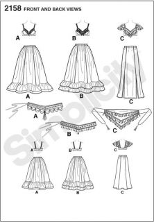 Simplicity 2158 Misses Belly Dance Costume Top Skirt Belt Sewing Pattern Sz 6 22