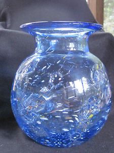 Adam Jablonski Lead Crystal Glass Blue Multi Art Glass Vase Made in Poland