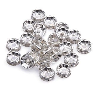 50pcs Silver Plated Rondelle Glass Crystal Beads for Basketball Wives Earrings