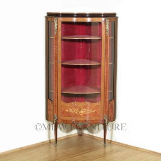 Antique Mahogany French Style Corner Vitrine Curio Display Cabinet c1940’s P21