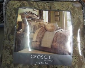 Croscill Bedding Marcella 4pc King Comforter Set Beige Brown Tan Floral NIP
