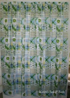 John Deere Tractor Madras Patches Blue Green White Custom Sewn Curtains Drapes