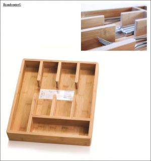 Pebbly Large Size Five Compartment Natural Wood Bamboo Cutlery Tray New