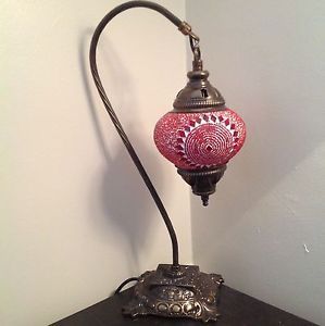Red Turkish Moroccan Tiffany Style Mosaic Table Desk Lamp RRP £90