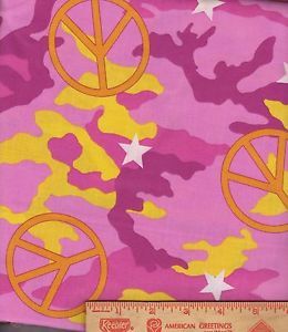 Valance Camoflauge Camo Peace Sign Symbol Pink Star Cotton Fabric Topper Curtain