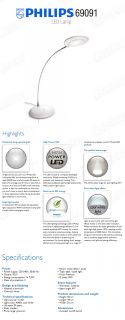 New Philips 69091 LED Lighting Stand Desk Lamp White Worldwide Free Express