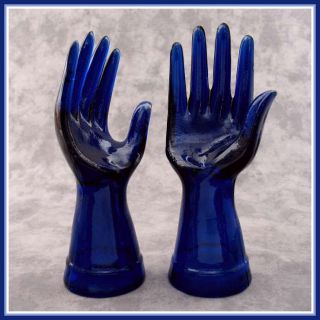 2 Cobalt Blue Glass Display Hands Jewelry Ring Accessories Mannequin