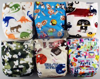 Cute re Usable Bamboo Baby Diaper Cloth Nappy Bamboo Insert "for Boys"6 Patterns