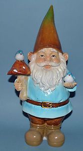 Blue Bird Mushroom Loving Garden Gnome 14" Resin Beard Elf Pointed Hat New