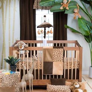 3pc Brown Tan and Beige Patchwork Animal Print Crib Bedding Set for Boys Girls