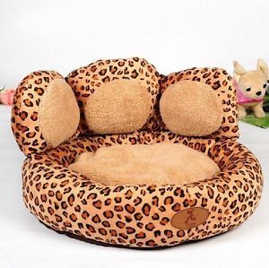 Cute Brown Leopard Print Paw Shaped Pet Dog Cat Sofa Bed House Cat Bed Small