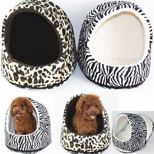 Sponge Pet House Dog Kennel Cat Bed Wram Detachable Portable Leopard Zebra Print
