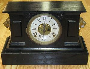 Antique Sessions Clock Co Mantel Clock Wind Up Stempunk Pendulum Lion Heads