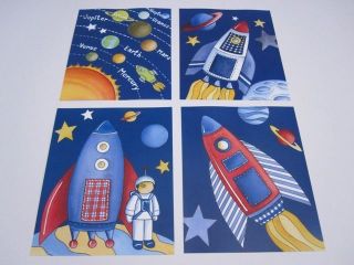Rocket SHIP Outer Space Planets Nathan Nursery Baby Bedding Kids Boy Wall Art