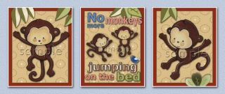 Monkey Prints Monkeys Jumping on Bed Crib Set Nursery Art Kids Baby Jungle 123