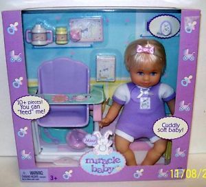Mattel Miracle Cuddly Soft 8" Baby Doll with Feeding Set Accessories New
