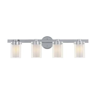 New 4 Light Bathroom Vanity Lighting Fixture Chrome Clear and White Opal Glass