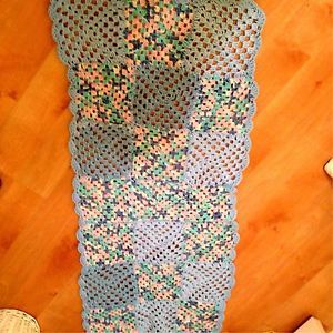 Vintage Hand Made Afghan Crochet Knit Baby Blanket Lap Throw Lovely Soft Colors