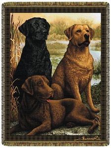 48x68 Labrador Lab Dog Black Chocolate Yellow Tapestry Blanket Afghan Throw
