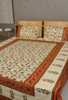 India Designer Block Print Bedspreads Cotton Bed Sheets Decor 3pc Bedspread Set