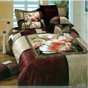 4pcs Sweet 100 Cotton Floral Print Queen King Bed in A Bag Bedding Set B57
