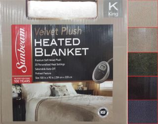Sunbeam Luxurious Premium Soft Velvet Plush Heated Throw Blanket King 100x90