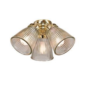 Harbor Breeze Ceiling Fan 3 Light Kit Clear Ribbed Glass Shade Polished Brass