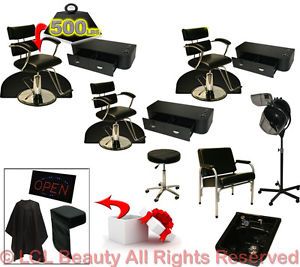 3 Xtra Wide Hydraulic Barber Chair Station Mat Bowl Dryer Beauty Salon Equipment