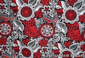 Red Gray Black White Floral Vines Flower Buds Blooms Curtains Drapes Panels New