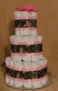 3 Tier Diaper Cake Pink Camo Baby Shower Centerpiece Pink Safari NoJo JoJo
