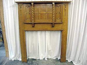 Large Antique Oak Fireplace Mantel with Mix of Arts Crafts Modern