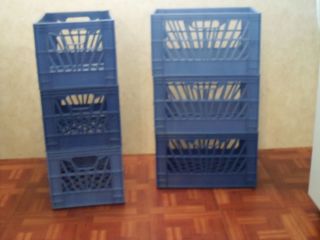 4 Blue Heavy Plastic Milk Crate Stackable Storage Bin Storage Organizers