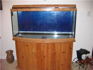 72 Gallon Bow Front Aquarium Fish Tank with Light Hood and Stand Oak