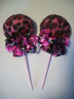Cheetah Fleece Pink Black Girl Scratch Mitten Lollipops Baby Shower Diaper Cake