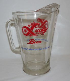 Lucky Lager Beer Pitcher Lucky When You Live Out West Vintage Thick Glass