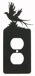 Pheasant Black Metal Power Outlet Plate Cover