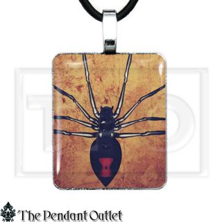 Black Widow Poison Creepy Insect Hourglass Emo Spider Halloween Pendant Necklace