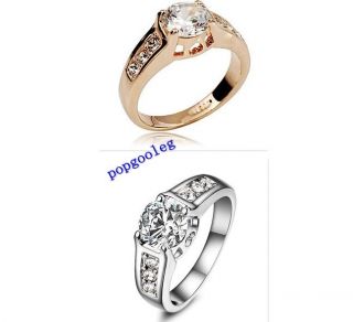 18K Rose Gold White Gold GP White Swarovski Crystal Wedding Engagement Ring
