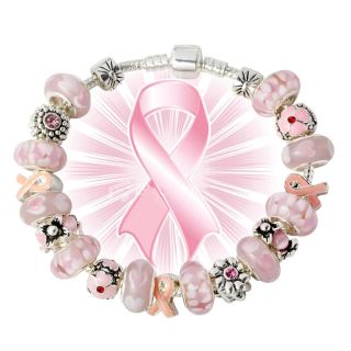 Pink Ribbon Charm Beaded Bracelets Gifts Jewelry for Breast Cancer Awareness