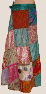 Recycled Silk Hippie Boho Patchwork Fairy Wrap Bohemian Sari Long Skirt