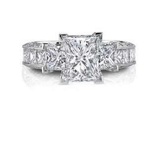 Round and Princess Cut Diamond Engagement Ring 2 00 Carat Total 14k White Gold