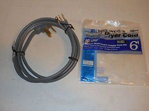 Magnum 6ft Grey Electric Dryer Power Supply Cord 30Amp 3 Wire 250 Volt 7500W New