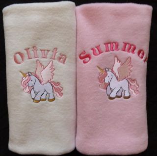 Personalised Unicorn Baby Blanket Cot Pram Moses Basket Crib White Pink Cream