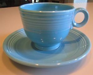 Fiestaware Turquoise Cup Saucer Set "Genuine Fiesta HLC" USA Homer Laughlin